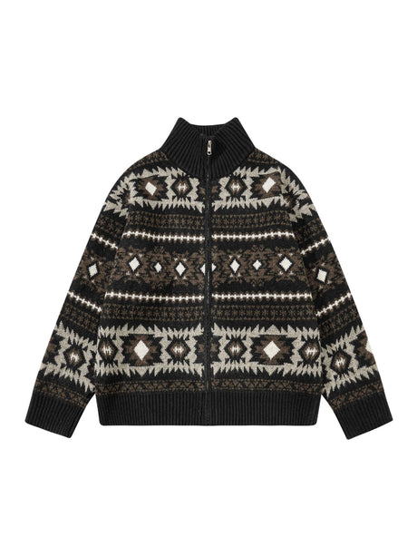 Fair Isle Contrasting Colors Jacquard Preppy Style Knitted Cardigan