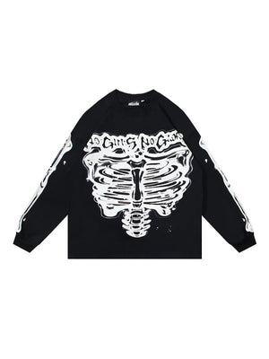 Dark Printed High Street Loose Long-sleeved T-shirt