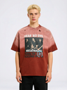 Washed Distressed Figure Printed Loose-fit Hole T-shirts