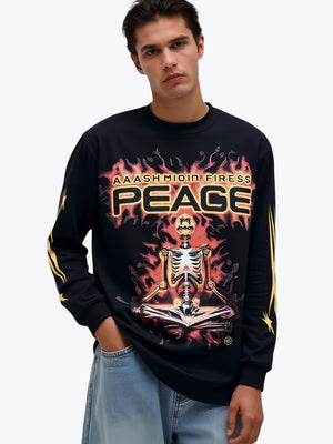 Dark Skull Print High Street Loose Long-sleeved T-shirt