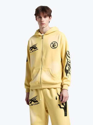 Washing Water Old Printed Zipper Hood Sweatshirt Trousers Set