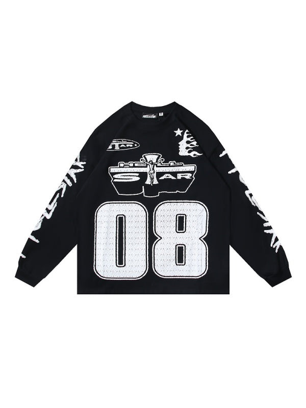 Dark Printed High Street Loose Long-sleeved T-shirt