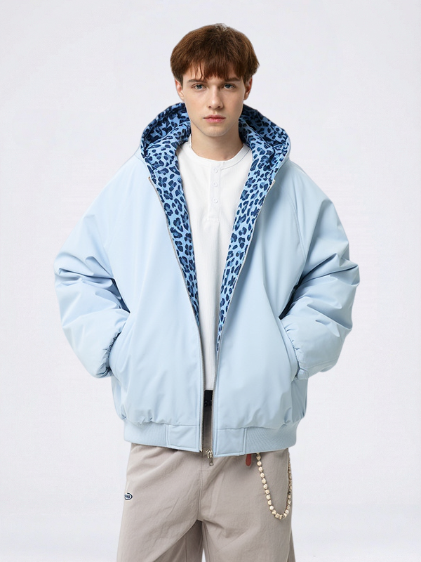 Leopard Contrasting Colors Hooded Winter Coats