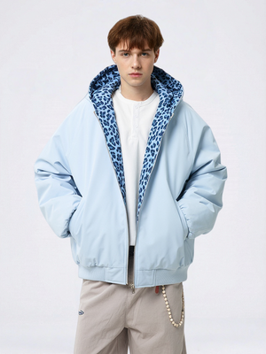 Leopard Contrasting Colors Hooded Winter Coats