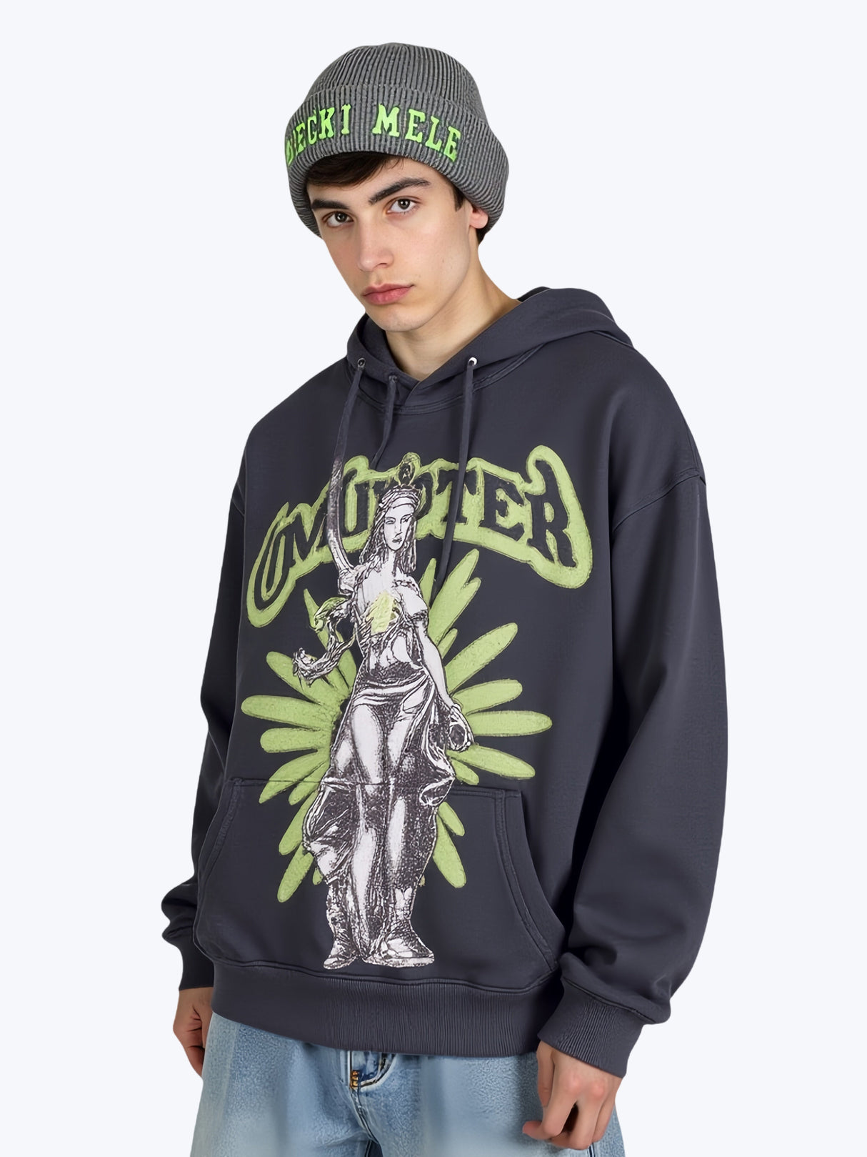 Rock Washed And Aged Printed Hooded Sweatshirt