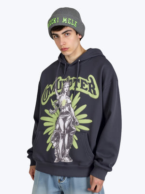 Rock Washed And Aged Printed Hooded Sweatshirt
