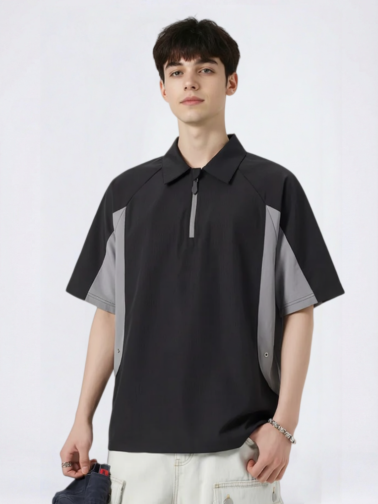 Color-blocked Leisure Breathable Loose-fit POLO Shirt