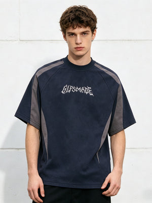 Suede Locomotive Machete Patchwork Embroidery T-shirt