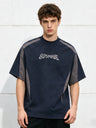 Suede Locomotive Machete Patchwork Embroidery T-shirt
