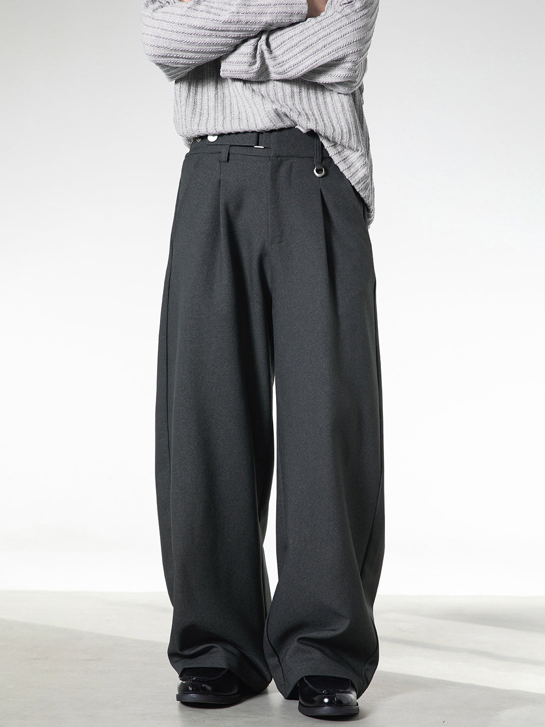 Adjustable Waist Stereo Gathering Straight-fit Dress Pants