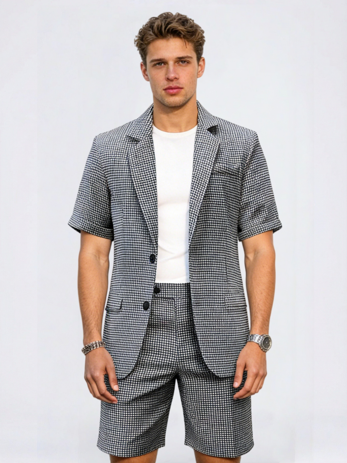 Plaid Slim-fit Business Dinner Leisure 2-piece Sets Set