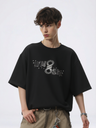 Imitation Suede Color-blocked Printed Loose-fit T-shirts
