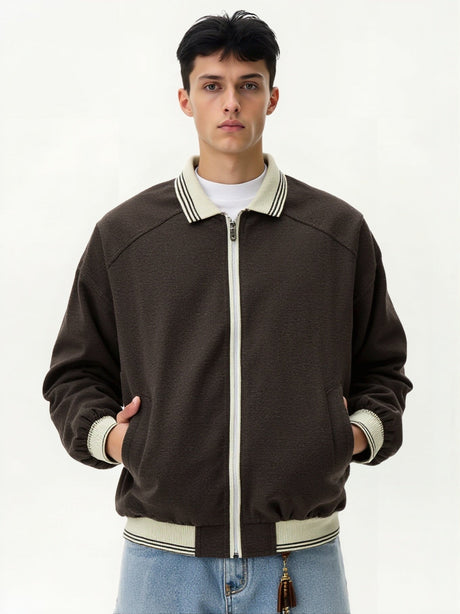 Splicing Lapel Vintage Contrasting Colors Short And Wide Detroit Harrington Jacket