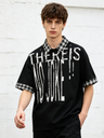 Graffiti Letter Layered-look Patchwork Plaid Polo Shirt