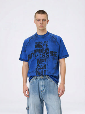 Distressed Portrait Letter Printed T-shirts
