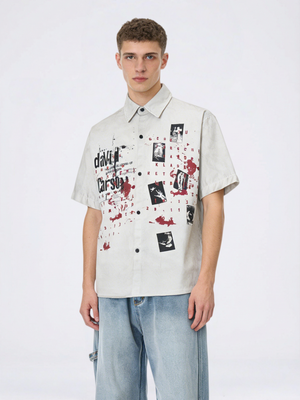 Distressed Dark Graffiti Printed Shirts
