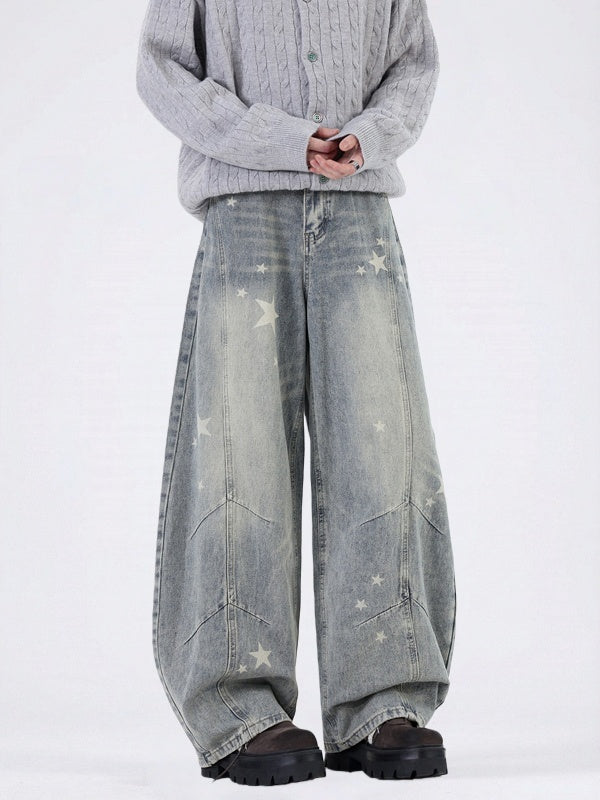 Washing Old Star Printed Wide-leg Machete Jeans