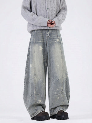 Washing Old Star Printed Wide-leg Machete Jeans