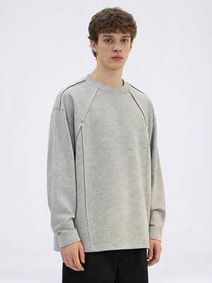 Segmentation Cutting Studs Collarless Sweatshirt