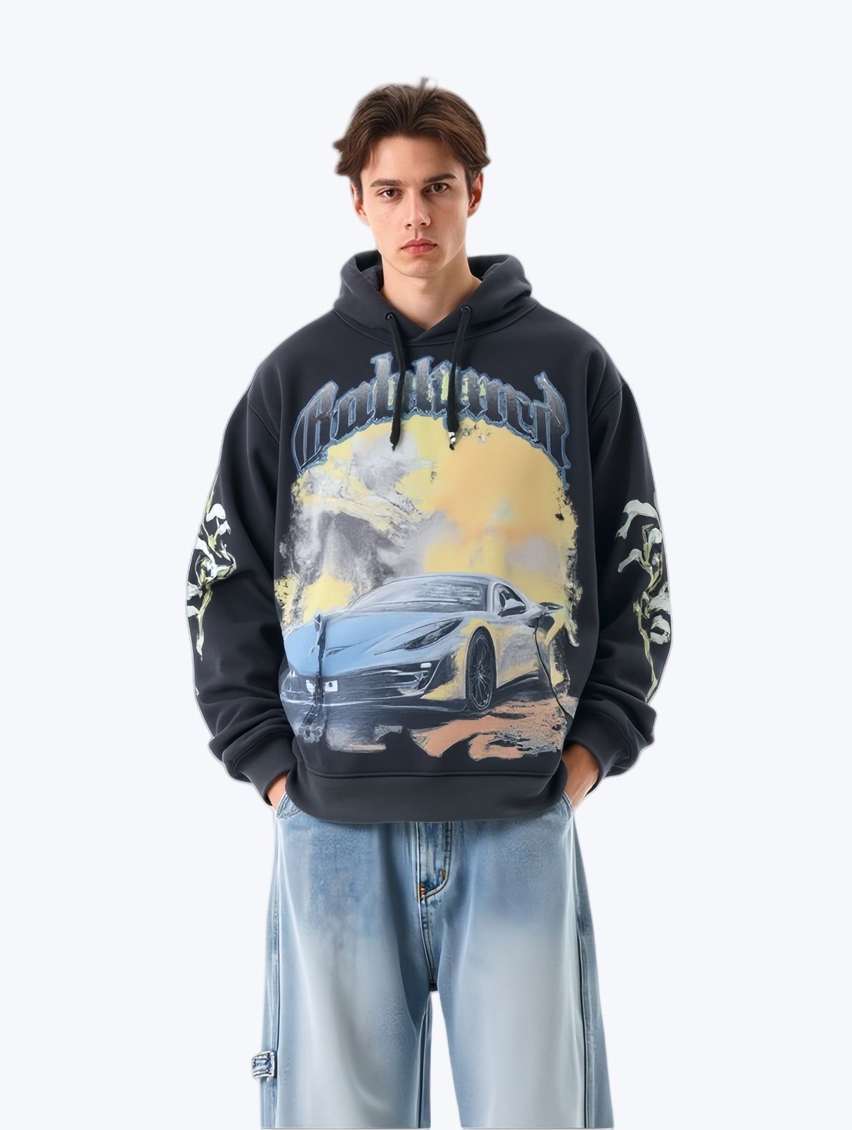 Rock Washed And Aged Letter Print Hoodies