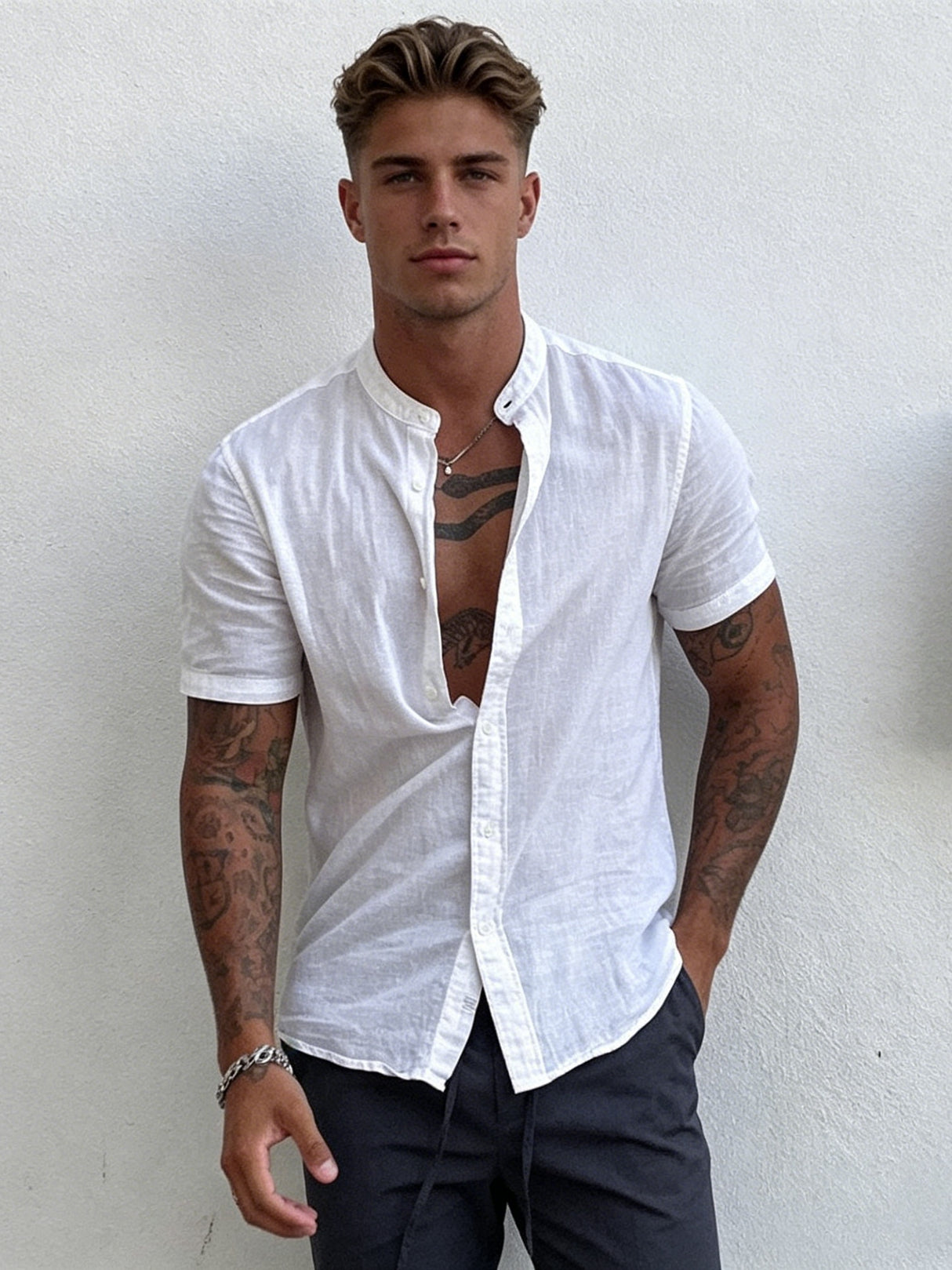 Cotton And Linen Leisure Solid Color Shirts