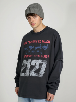 Digital Printing Washing And Aging Fake Two Pieces Yabi Long T-shirt