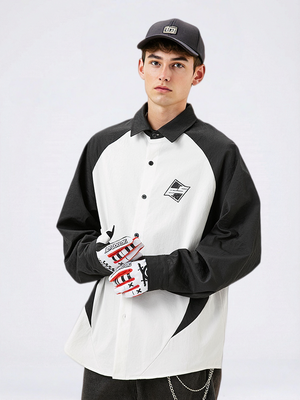 Simple Color-blocked Printed Patchwork Shirts