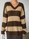 Stripes V-neck Color Matching Knitted Sweater