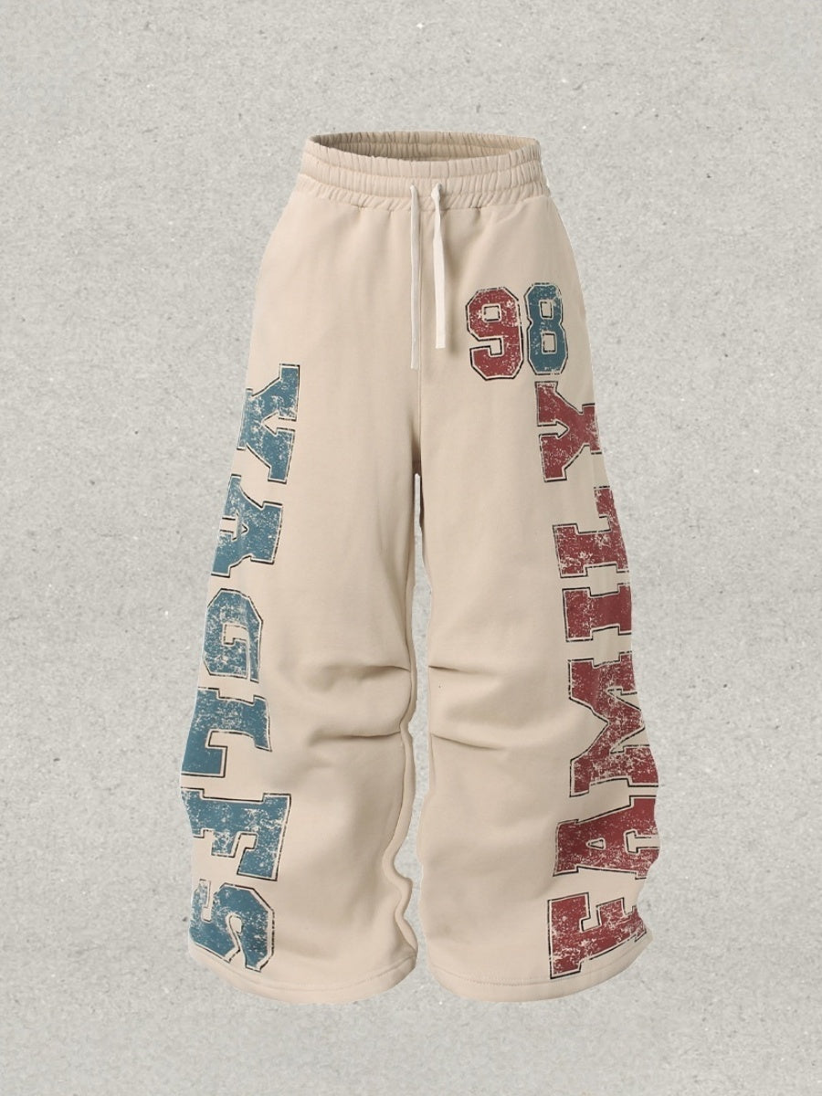 Retro Full Print Graffiti Casual Pants Plush Keep Warm Sports Pants