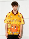 Cartoon Printed Loose-fit Breathable Mesh Polo Shirts
