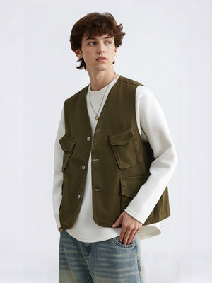 Gilets de travail délavés et usés, à poches multiples