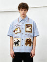 Cartoon Embroidery Plaid Loose-fit Shirts