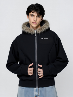 Fur Collar Hooded Zipper Sweatshirt
