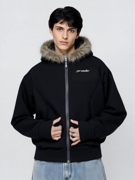 Fur Collar Hooded Zipper Sweatshirt