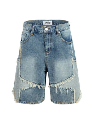 Five-pointed Star Patchwork Loose-fit Straight-fit Denim Mid-length Pants Shorts