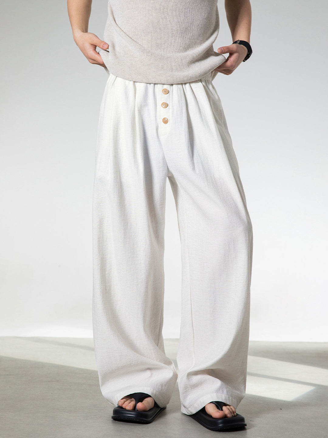 【EXPÉDITION NORMALE】Pantalon ample et droit en imitation coton et lin