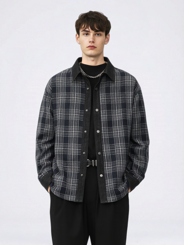 Plaid Loose-fit Wool Blend Shirts