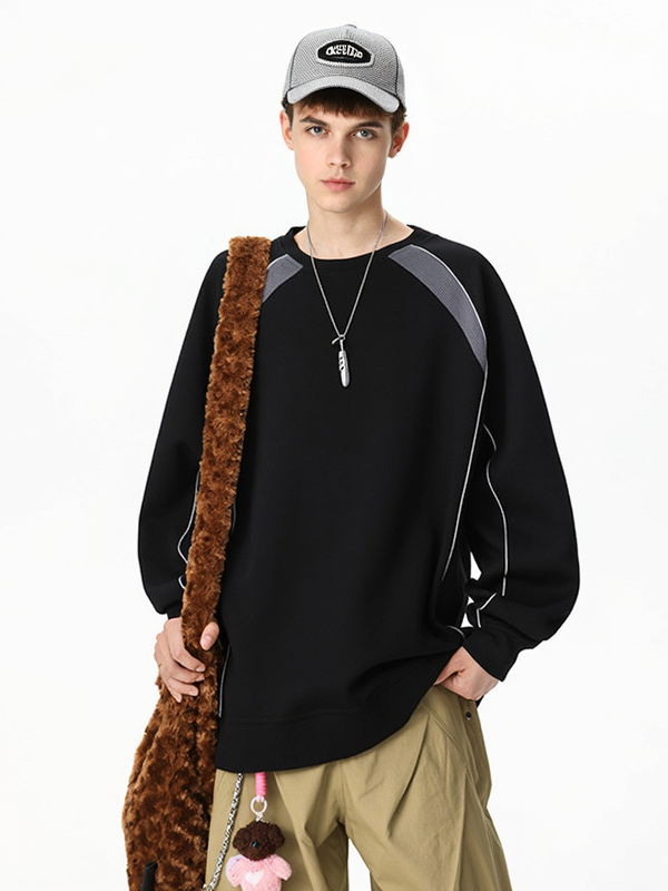 Contrasting Colors Deconstruction Splicing Crew Neck Sweatshirt