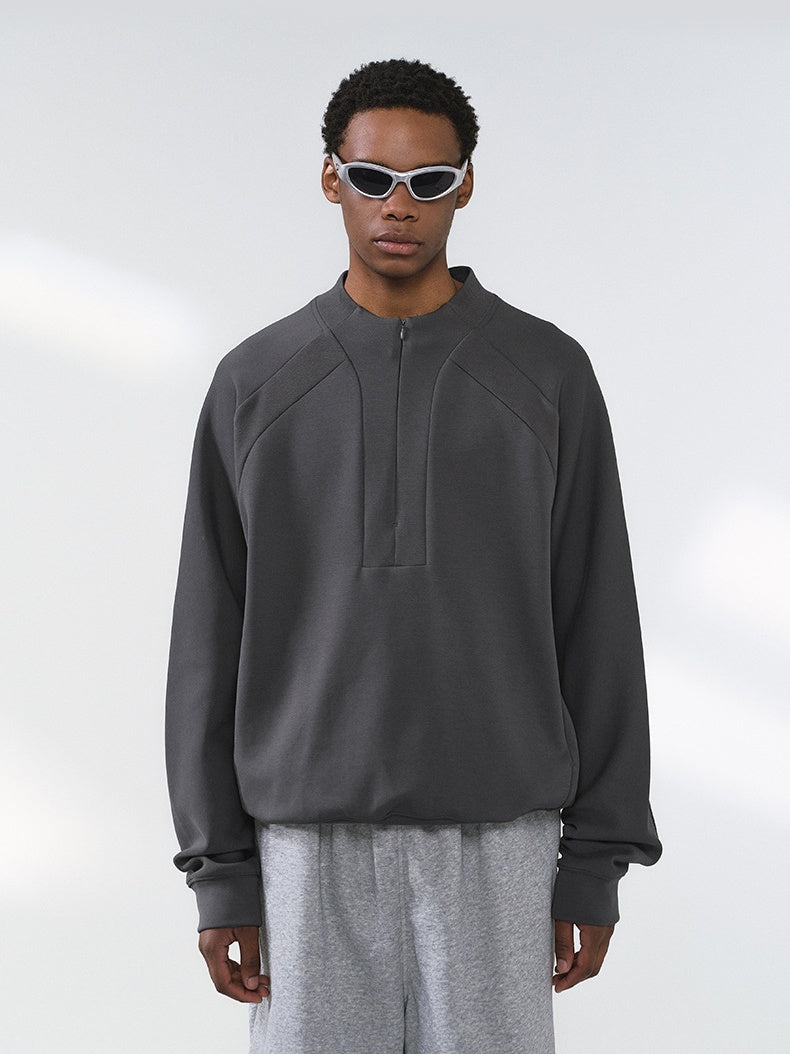 Lycra Pearl Stretch Half Zipper Comfort Keep Warm Sweatshirts&Hoodies