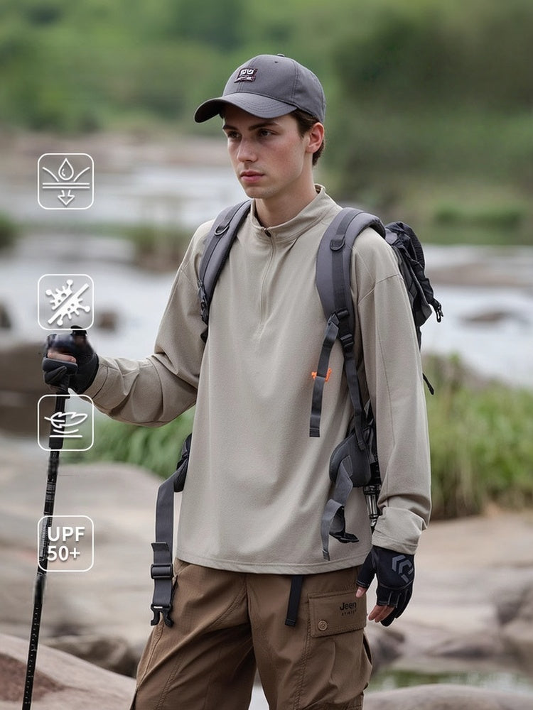 Outdoor Sunscreen Moisture Absorption Quick-drying Fitness Sports Antibacterial Mock Neck Long-sleeved T-shirt