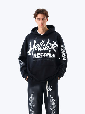 Washing Water Old Printed Hooded Sweatshirt Trousers Set