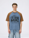 Rock Band Printed Distressed Color-blocked T-shirts