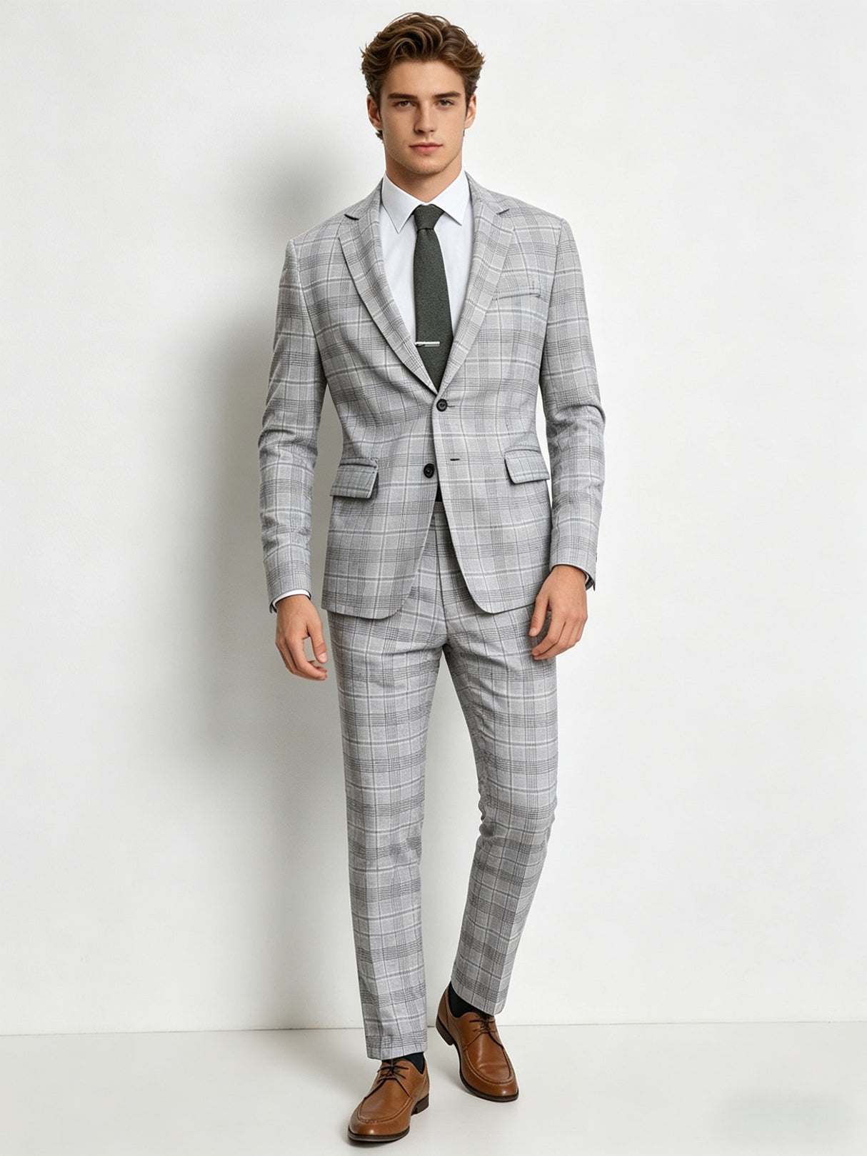 Plaid Slim-fit Business Suit 2-piece Sets Set