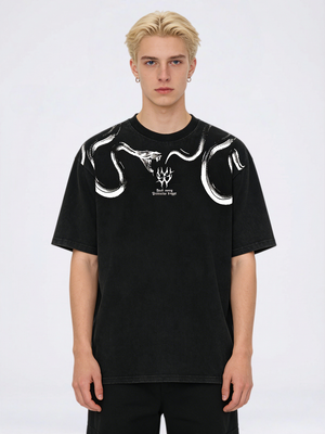 Spirit Snake Printed Loose-fit Washed T-shirts