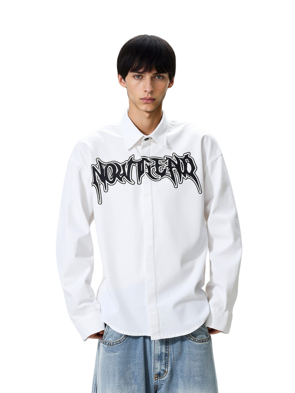 Foam Letter Printing Loose Long-sleeved Shirt