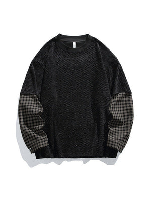 Gold Thread Weaving Fake Two Pieces Contrasting Colors Fleece Sweatshirt