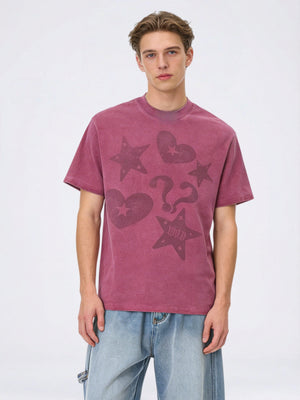Distressed Love Star Printed T-shirts