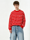 Stripes Color-blocked Embroidery Pocket Loose-fit T-shirts