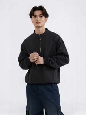 Retro Loose-fit Boxy Half Zipper Sweatshirts&Hoodies