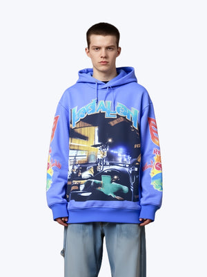 Rock Washed And Aged Skull Print Hooded Sweatshirt